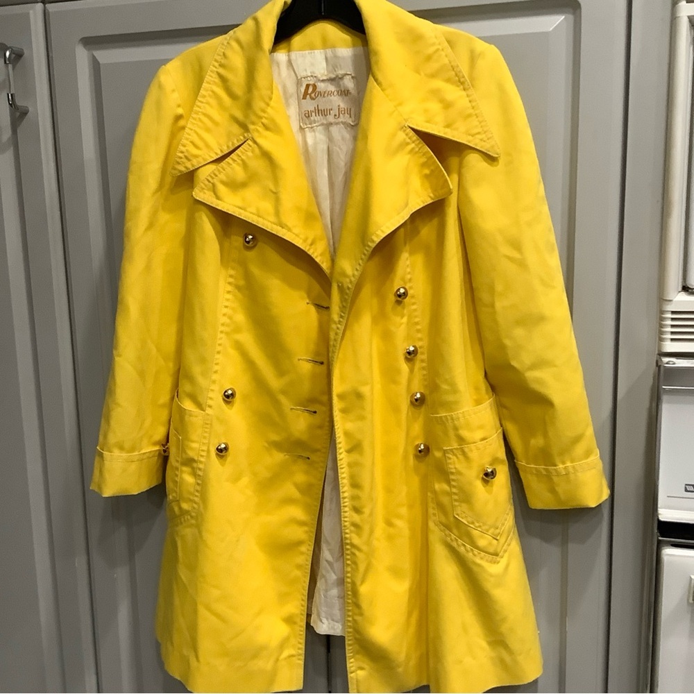 Vtg MCM Yellow Rovercoat by Arthur Jay Dbl Breast Button Up (3 Missing) Sz Small